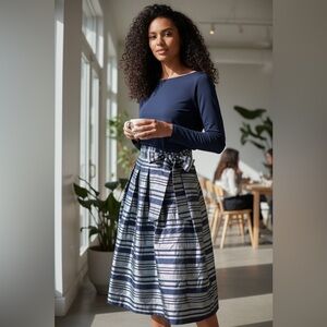 NWT Jessica Howard Size 16 Navy Fit Flare Cocktail Dress Metallic Skirt